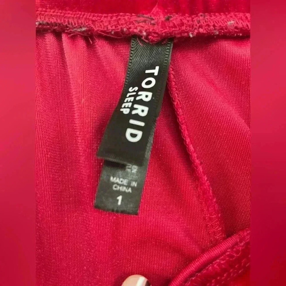 Torrid Crushed Velour Sleep Short in Jasper Red with Drawstring Waist,Pockets; 1 - Picture 6 of 7